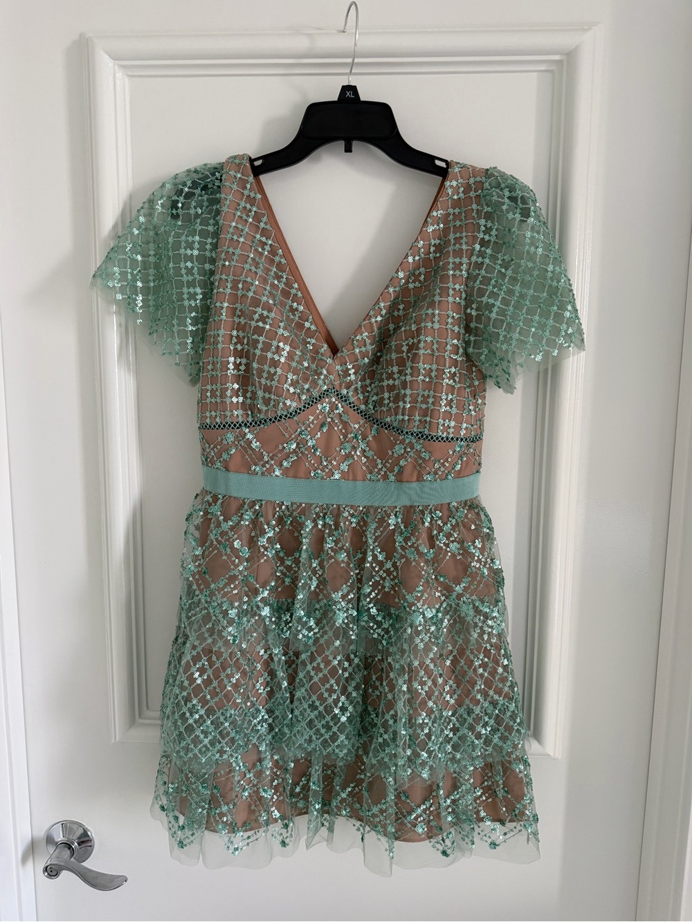 Self Portrait Green Sequin Mini Dress US Size 6